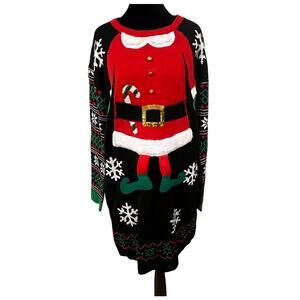 ’Tis the Season Santa Elf Ugly Christmas Sweater Dress Large Snowflakes Candy